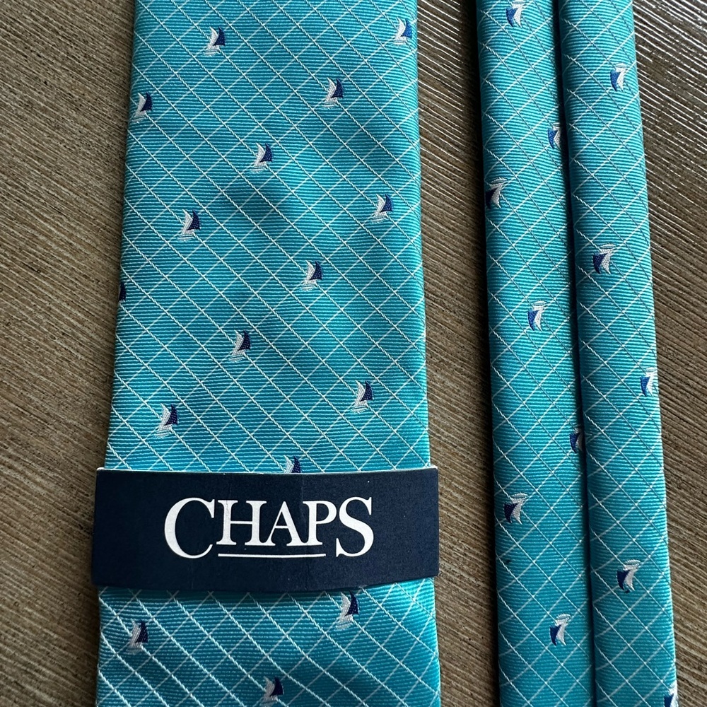 Chaps Turquoise white navy sailboat Patterned Men's Tie